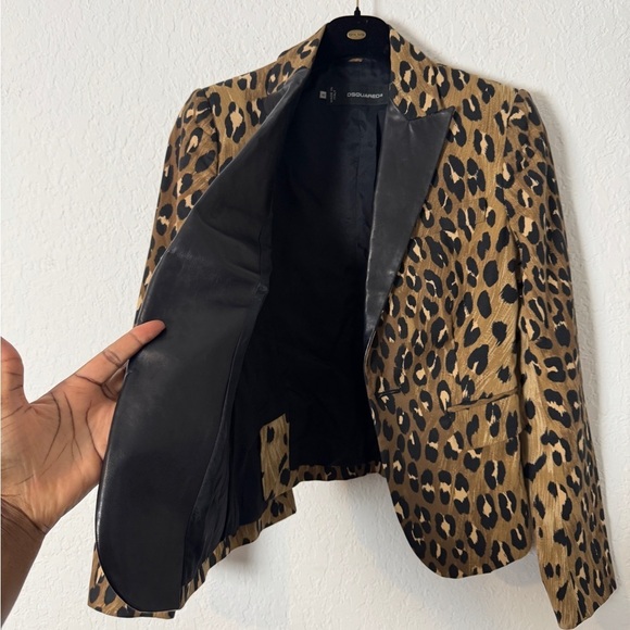 DSQUARED2 Leopard Print Calf Leather Trim Blazer - Picture 3 of 13
